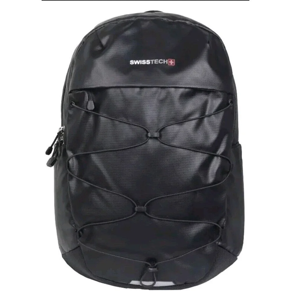 Swiss Tech Bungee Backpack Black Ripstop Laptop Tablet Sleeve 14-Pocket 20 L NEW